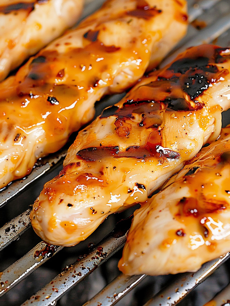 Grilled chicken with orange chili sauce.