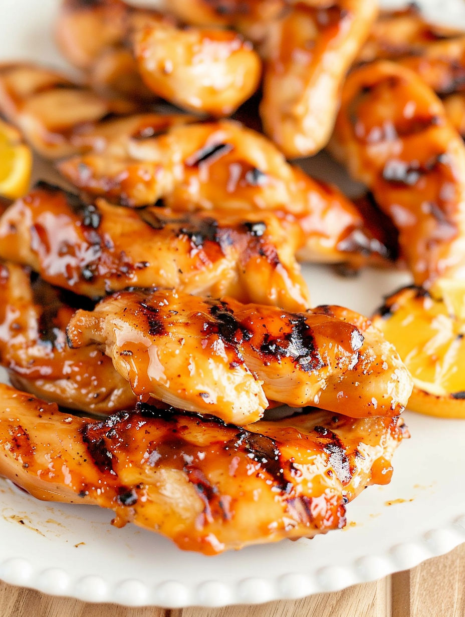 Grilled chicken with orange chili sauce.