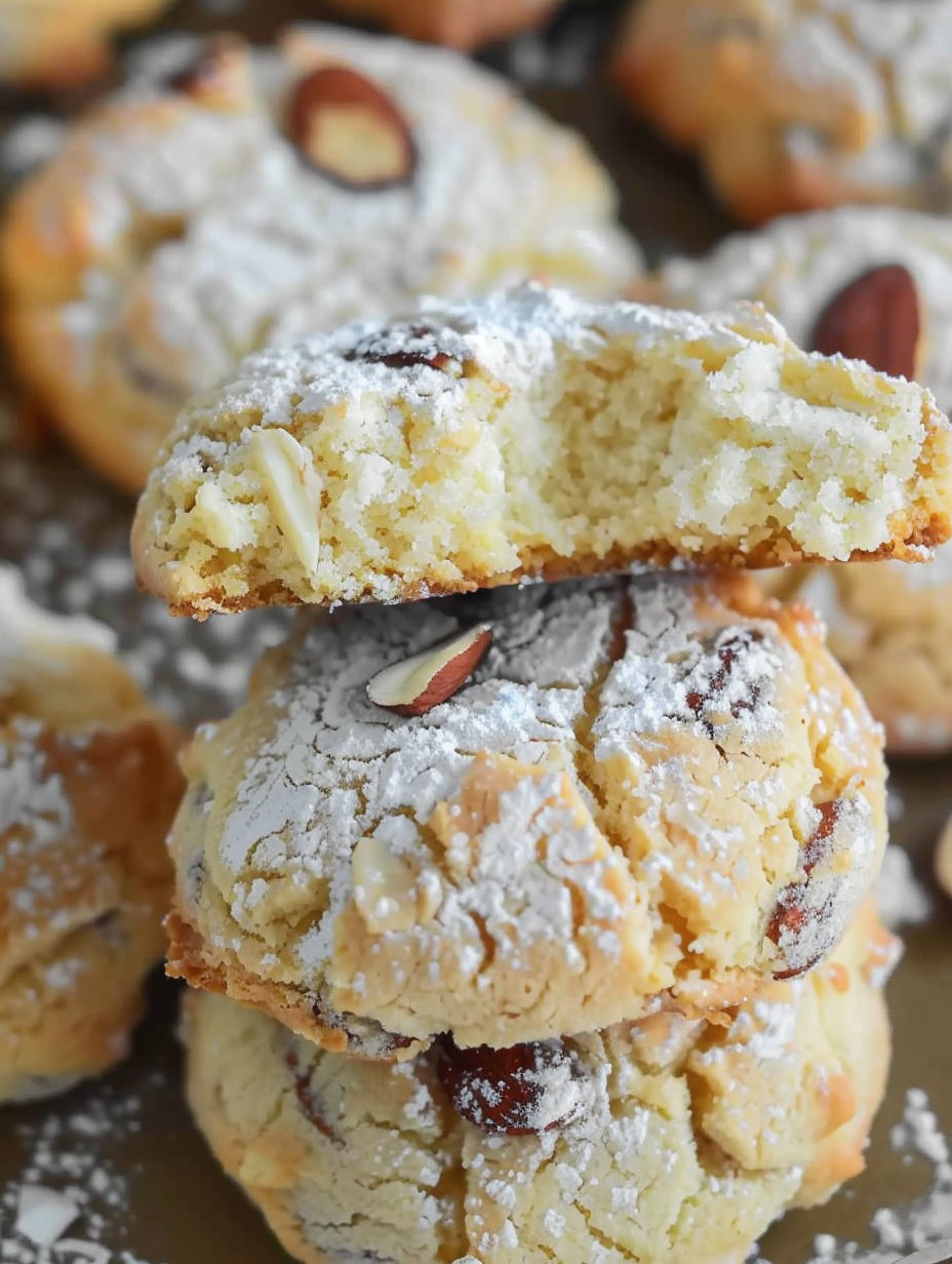 A close up of a cookie with almonds on top.
