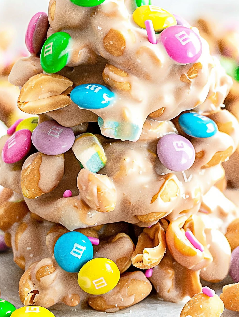 A stack of candy bars with M&M's and other candies.