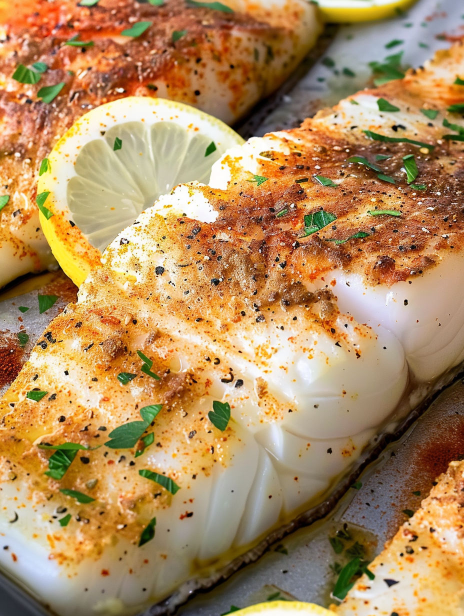 A fish dish with lemon and herbs.