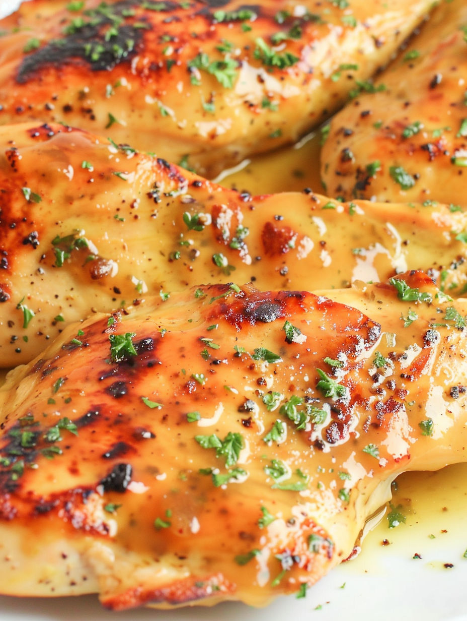 Chicken with honey mustard sauce.