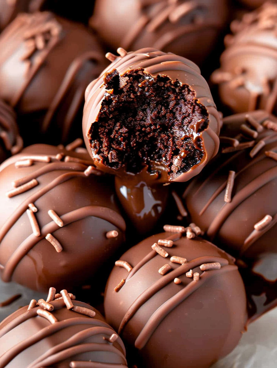 Chocolate balls with a bite taken out of them.