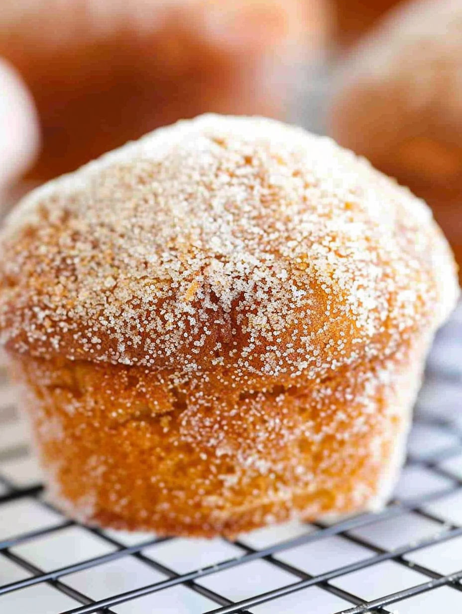A muffin with cinnamon sugar on top.