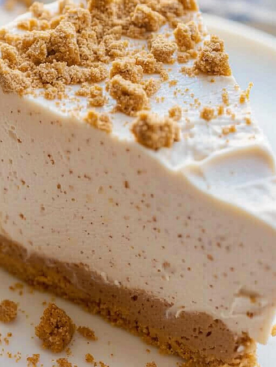 A slice of a no-bake speculoos cake.