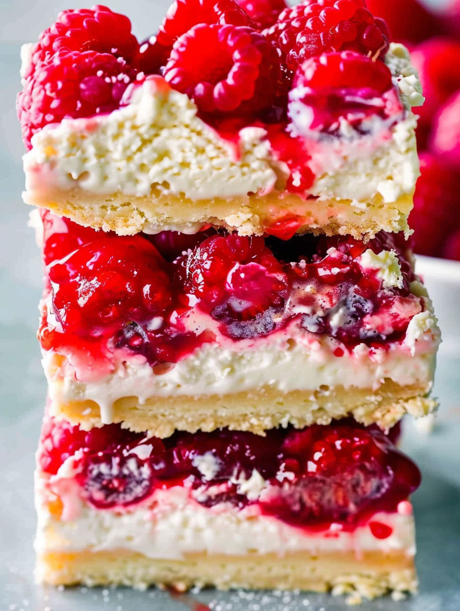 A stack of raspberry cream cheese bars.
