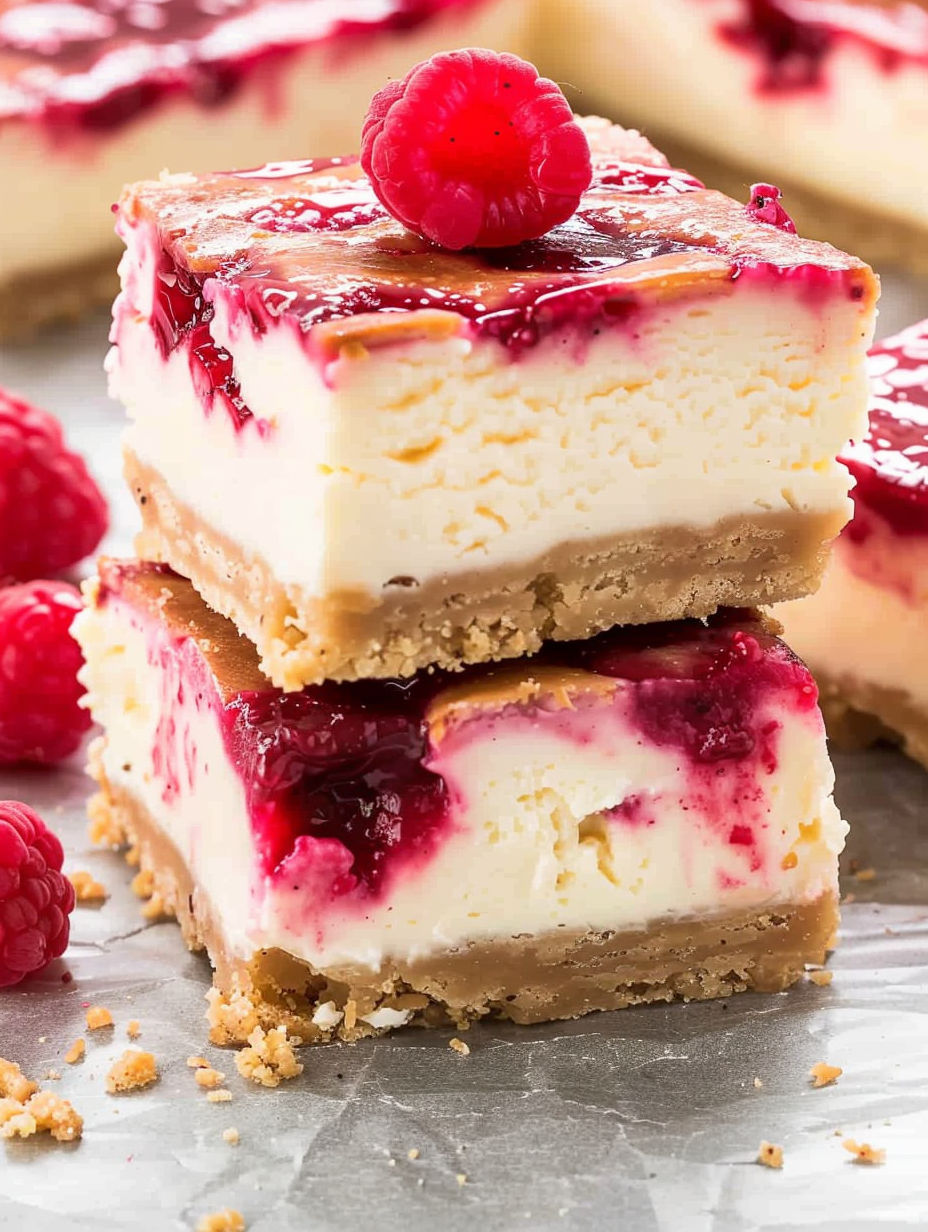 A close up of a Raspberry Swirl Cheesecake Bar.