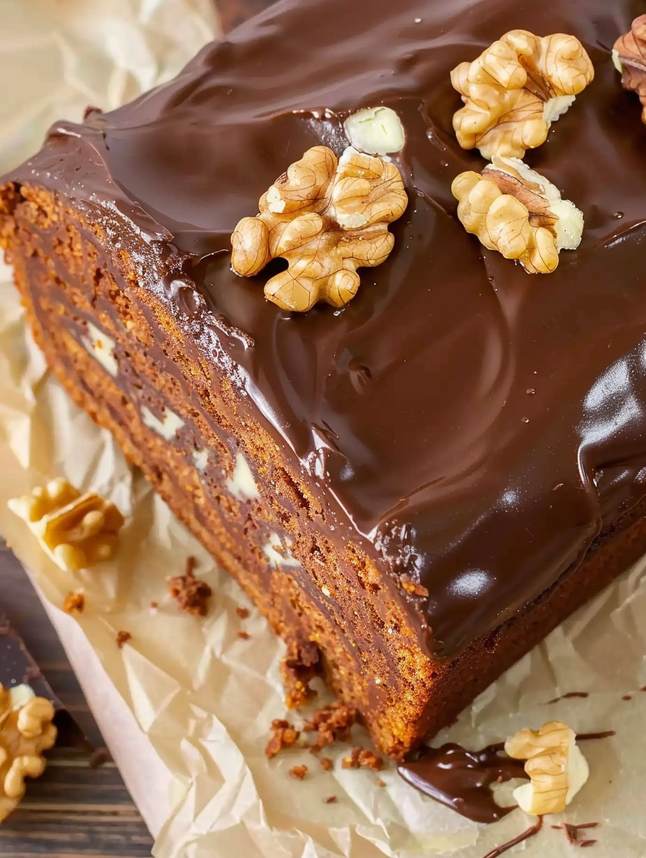 A slice of Grandma's Moist Walnut Cake.