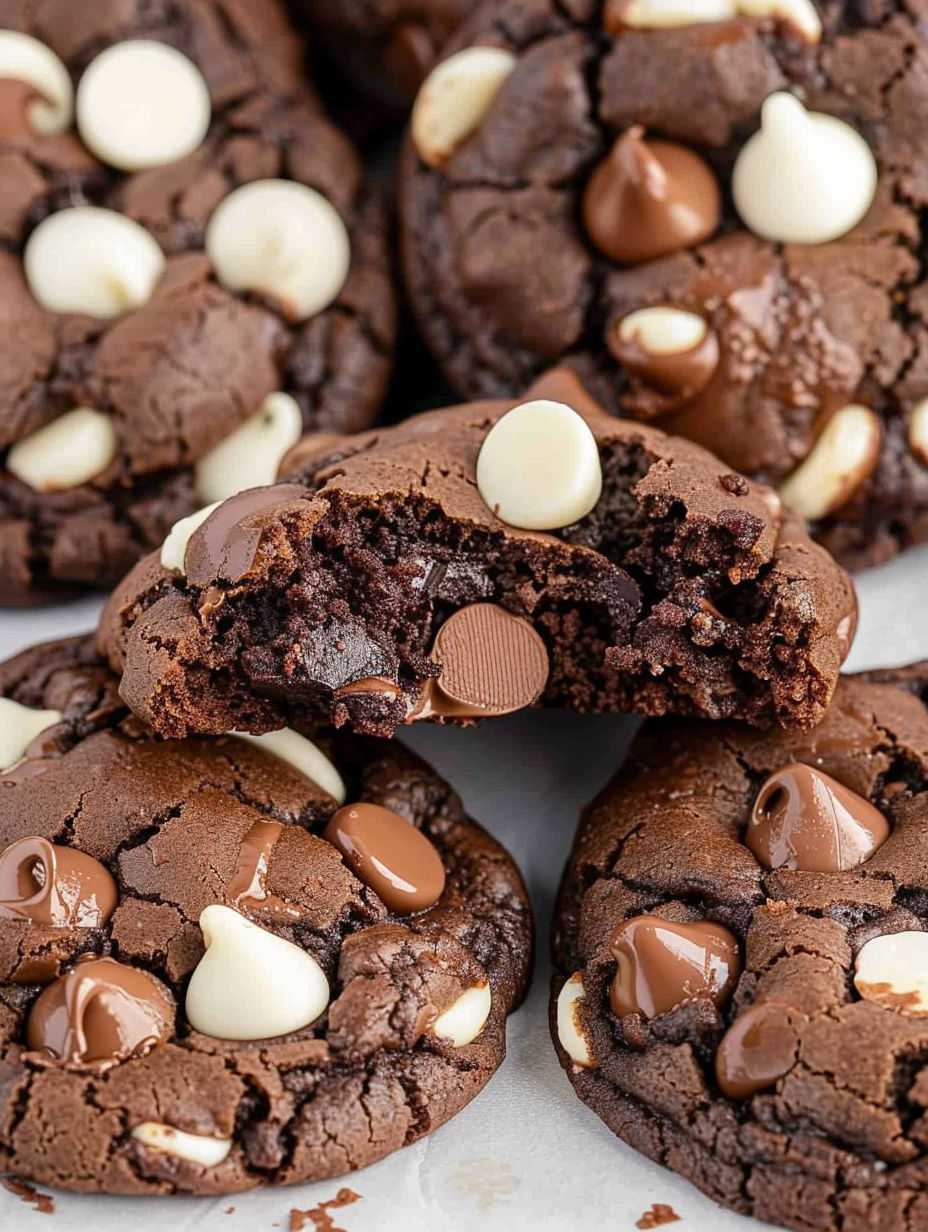 Triple chocolate cookies with white chocolate chips.