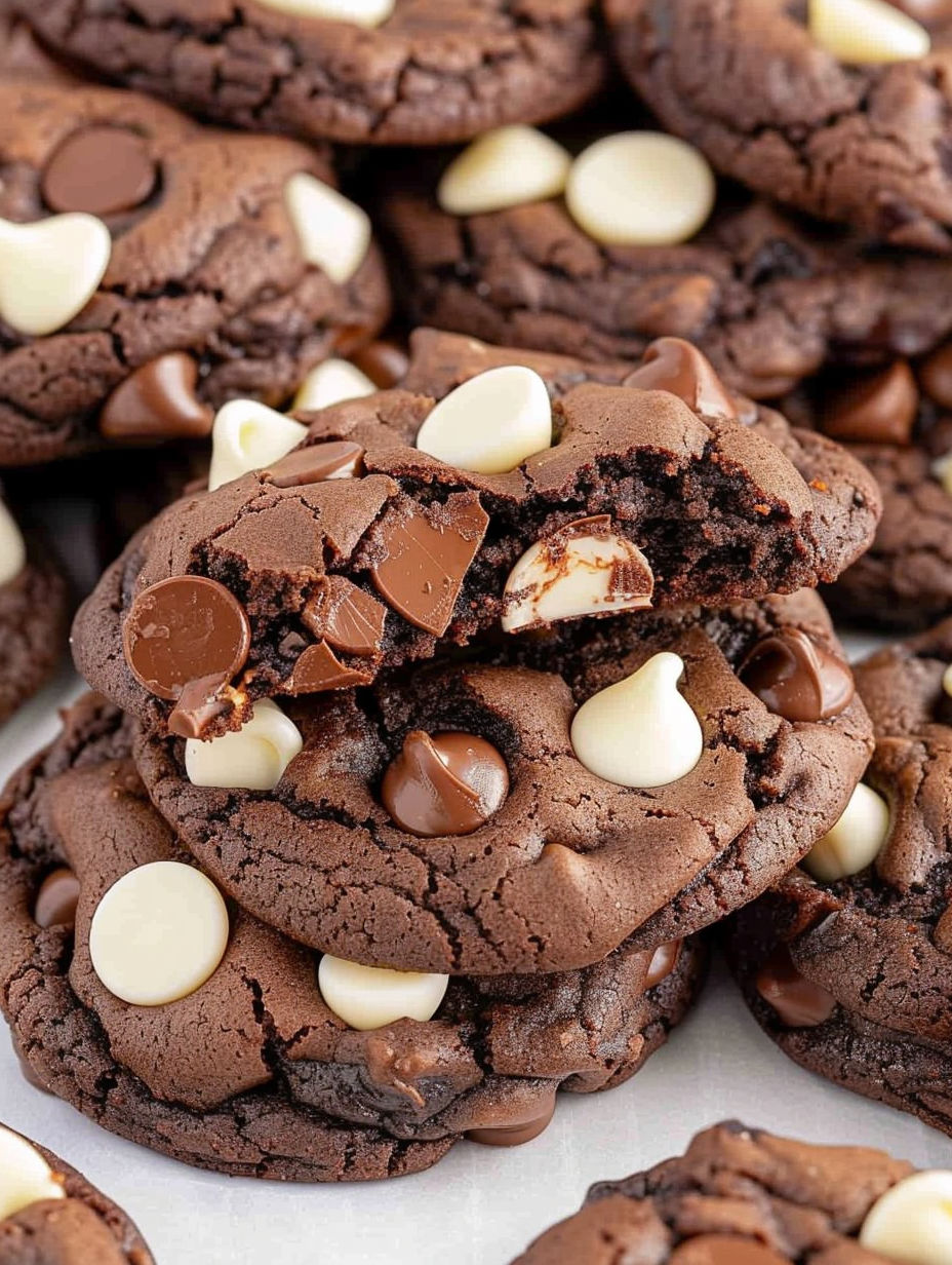 Triple chocolate cookies with white chocolate chips.