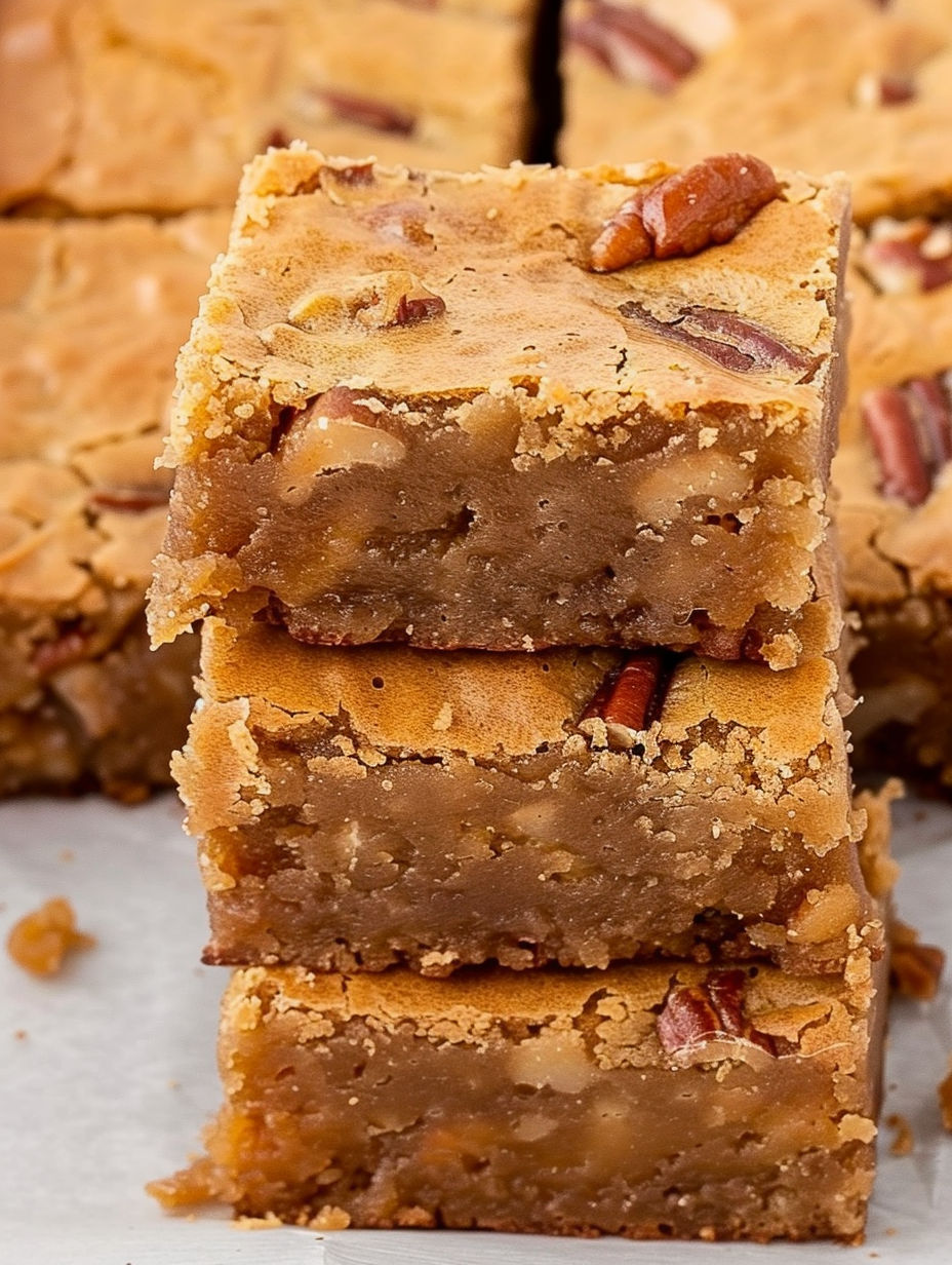 Three pieces of butterscotch brownies.