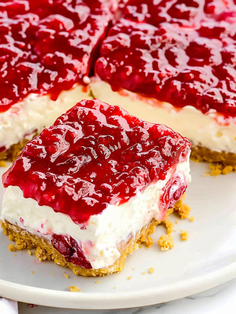 A slice of no bake raspberry cheesecake.