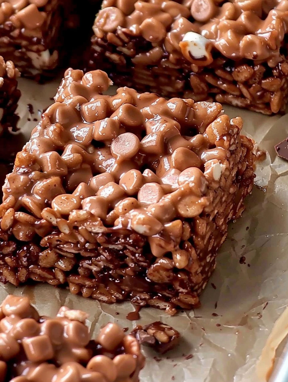 A square of chocolate rice krispie treats.