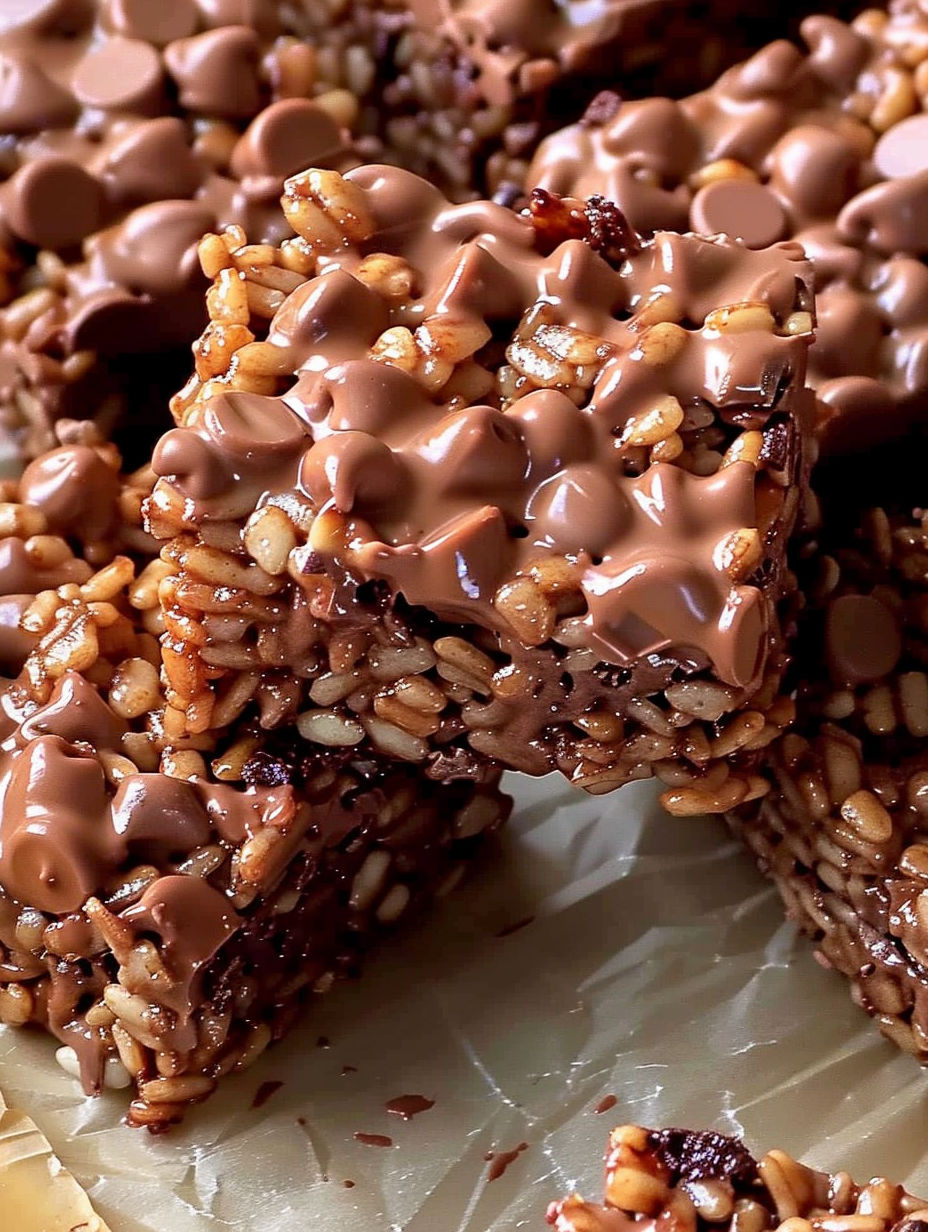 A close up of a chocolate covered cereal bar.