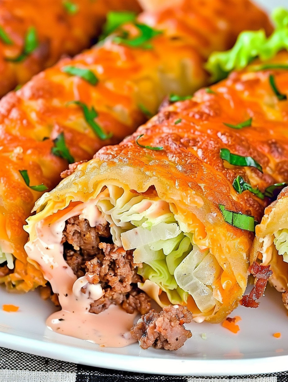 A close up of a keto big mac roll-up.