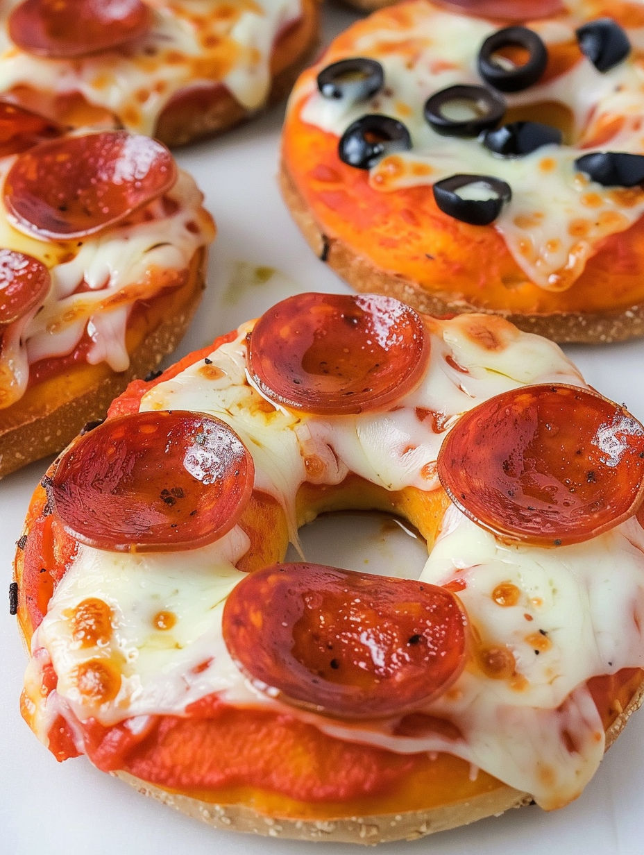 A pizza bagel with pepperoni and cheese.