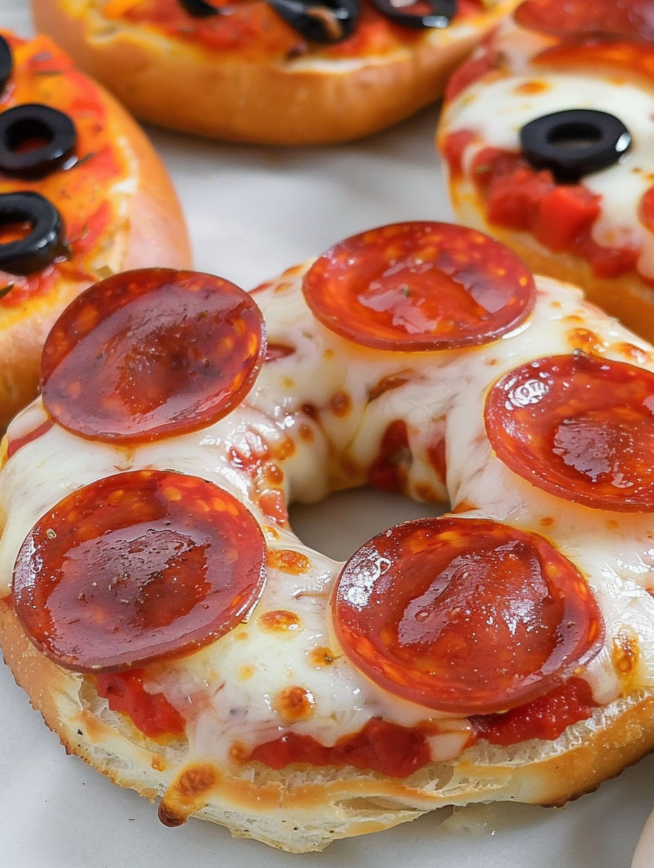A pizza bagel with pepperoni and cheese.