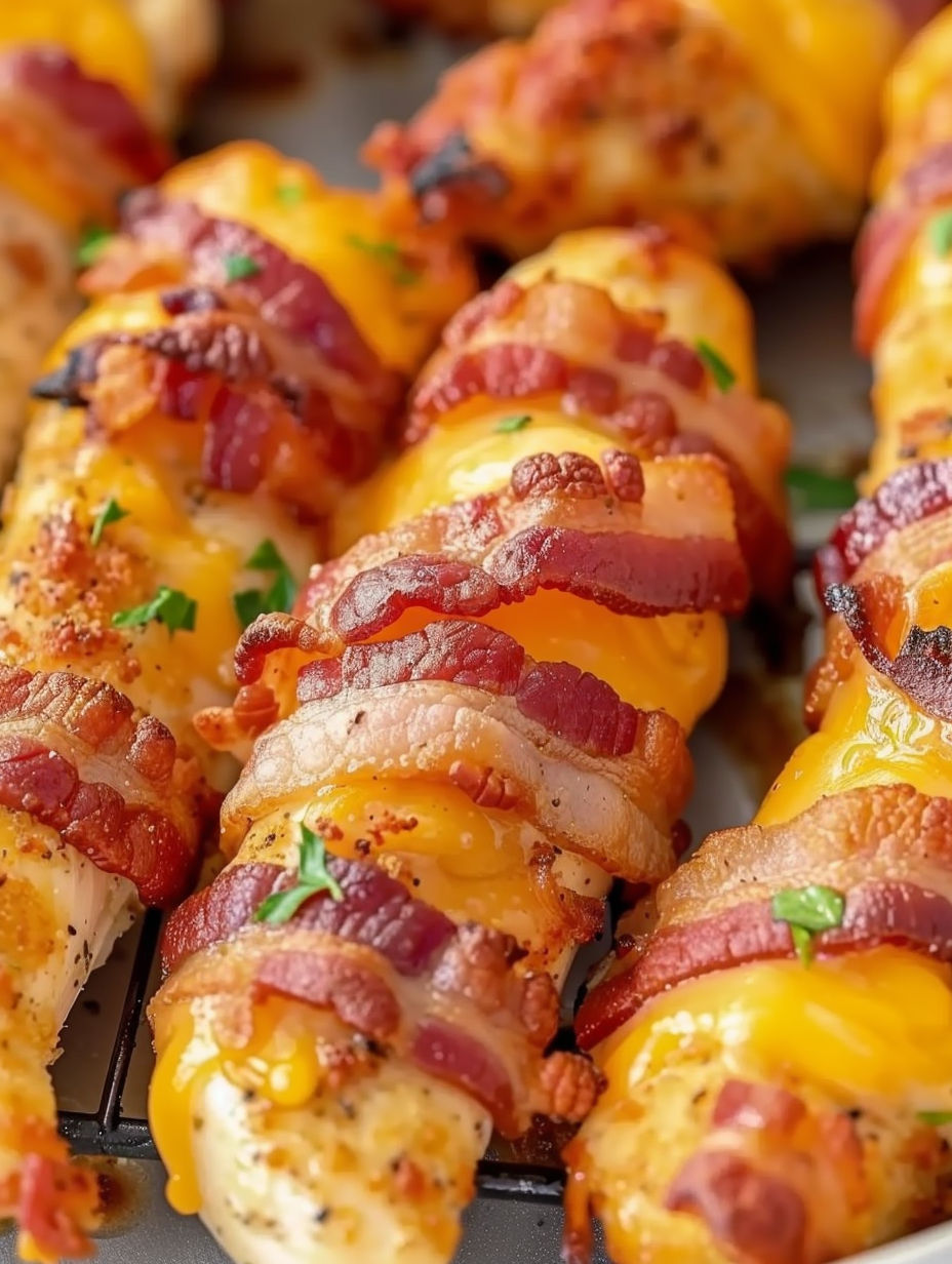 Crack Chicken Tenders with bacon wrapped around them.