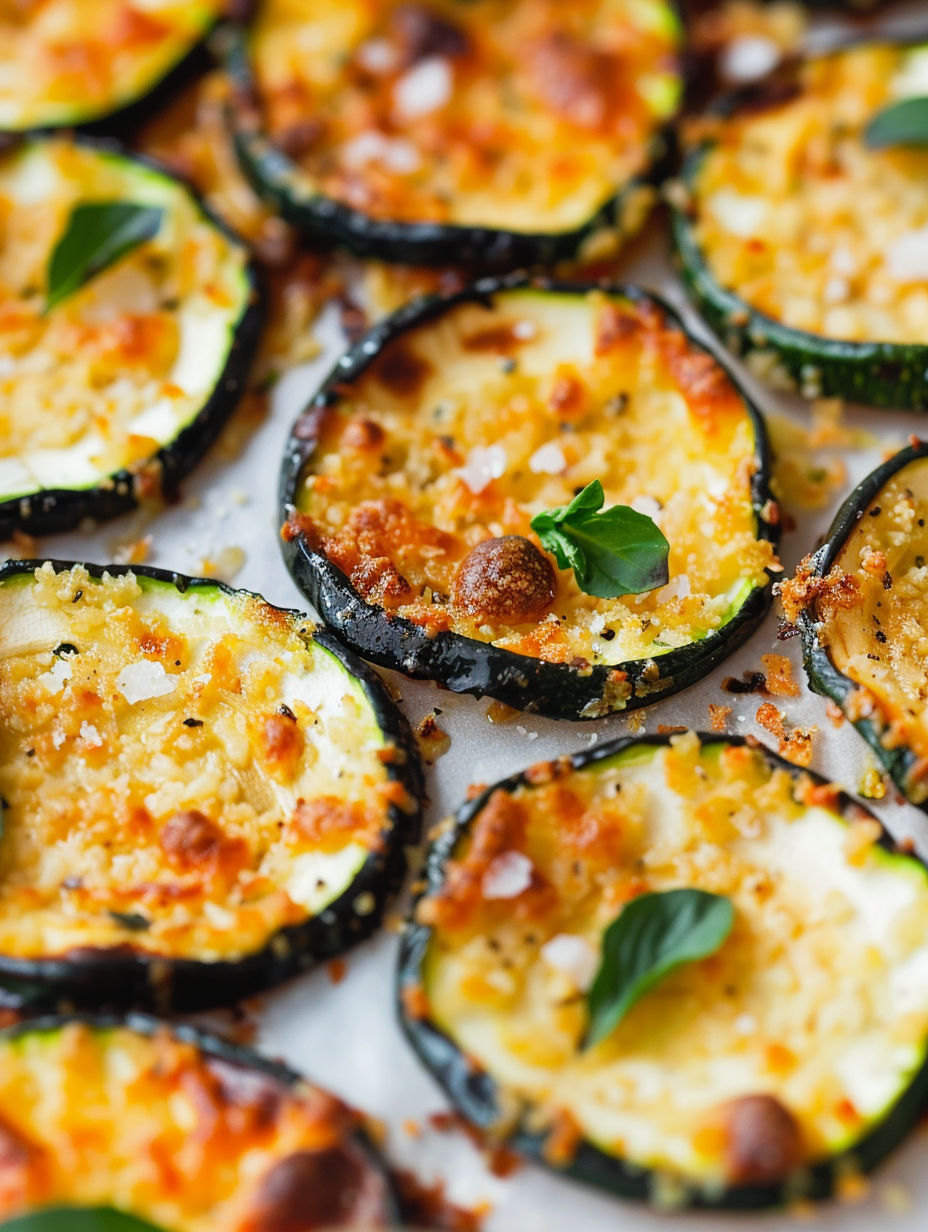 Baked zucchini chips with cheese and herbs.