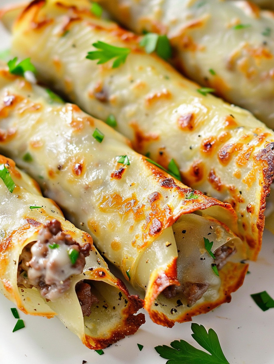 A plate of keto Philly cheesesteak roll ups.