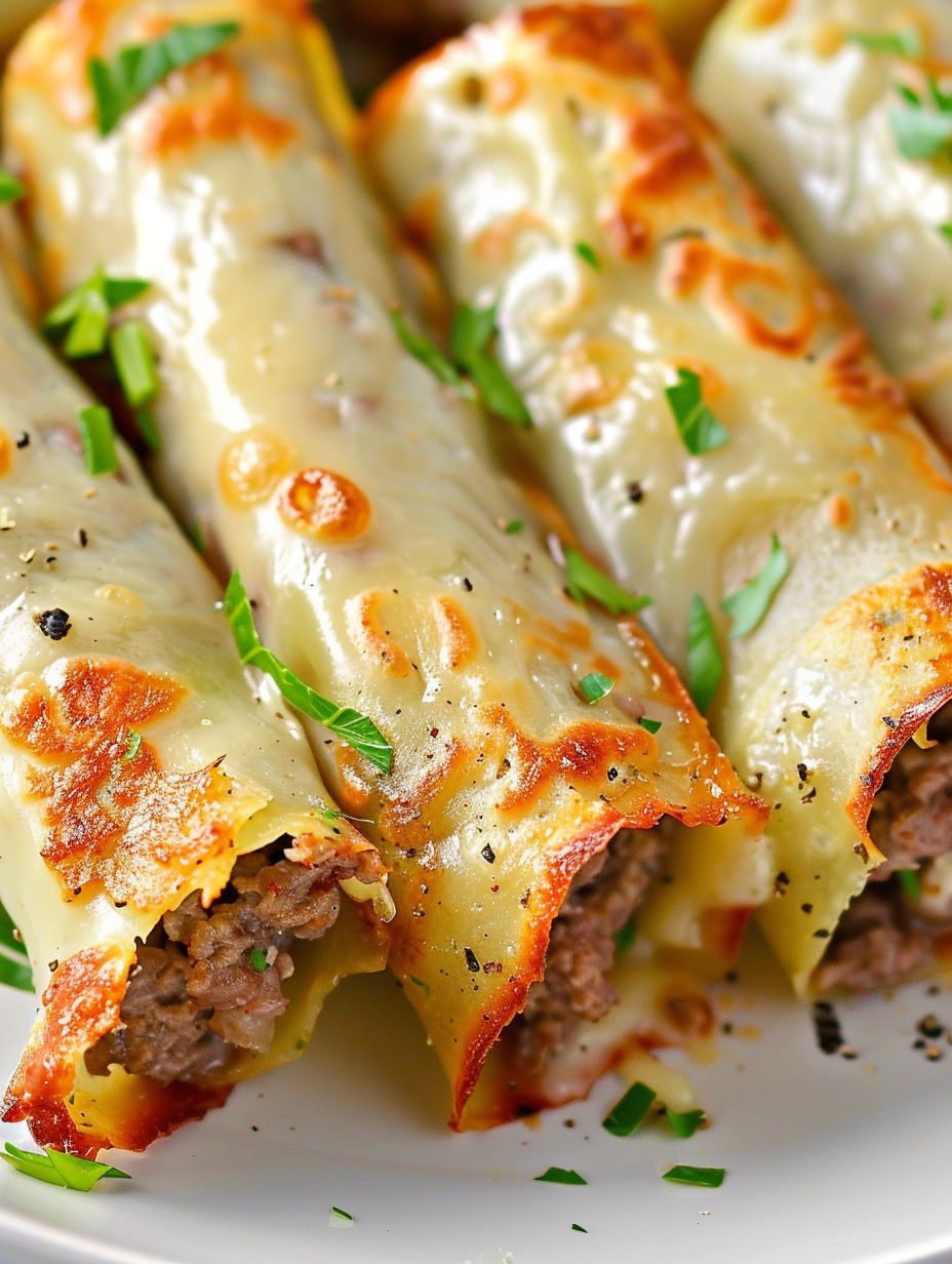 A plate of keto Philly cheesesteak roll ups.