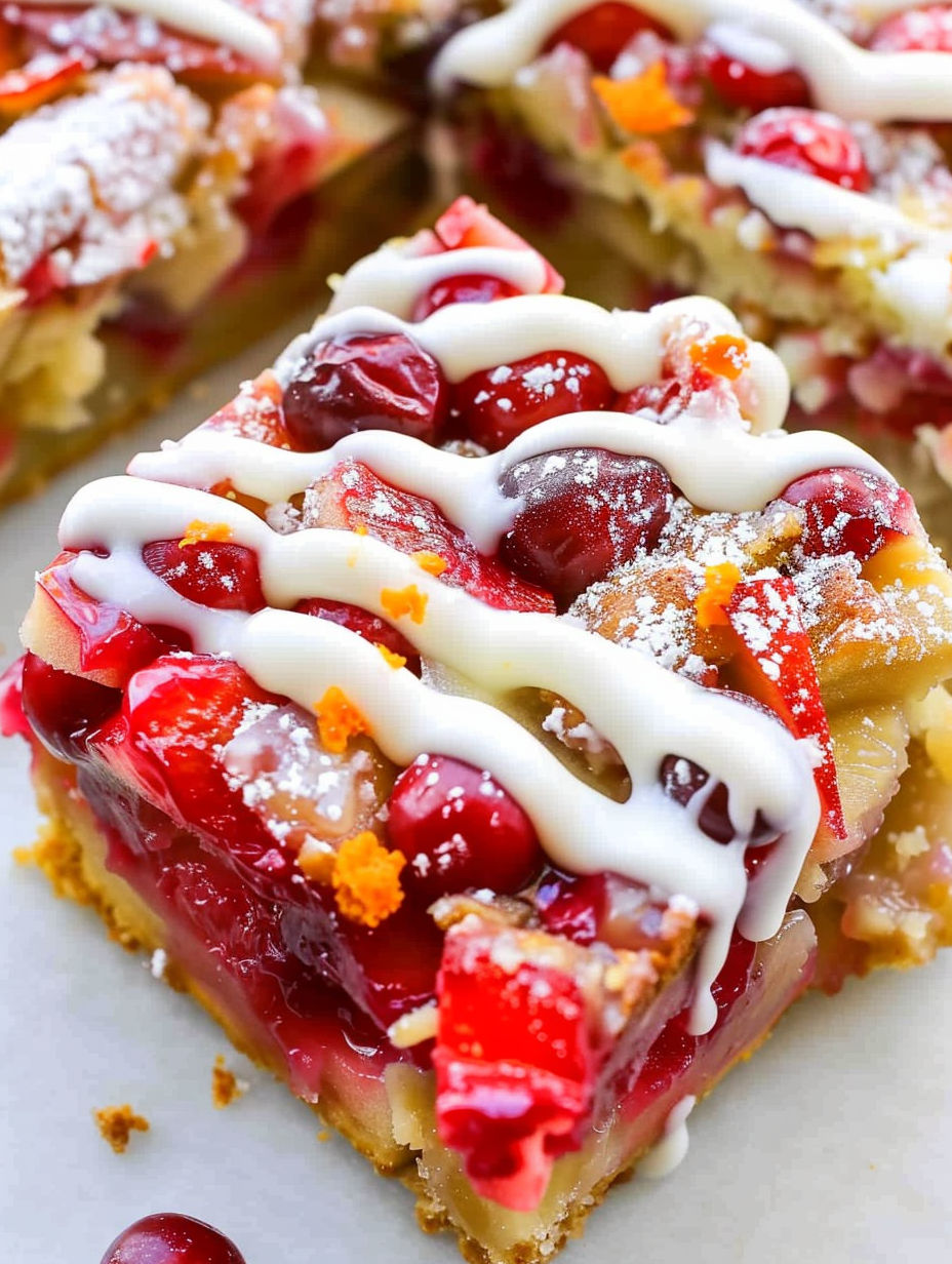A slice of cake with white icing and red fruit on top.