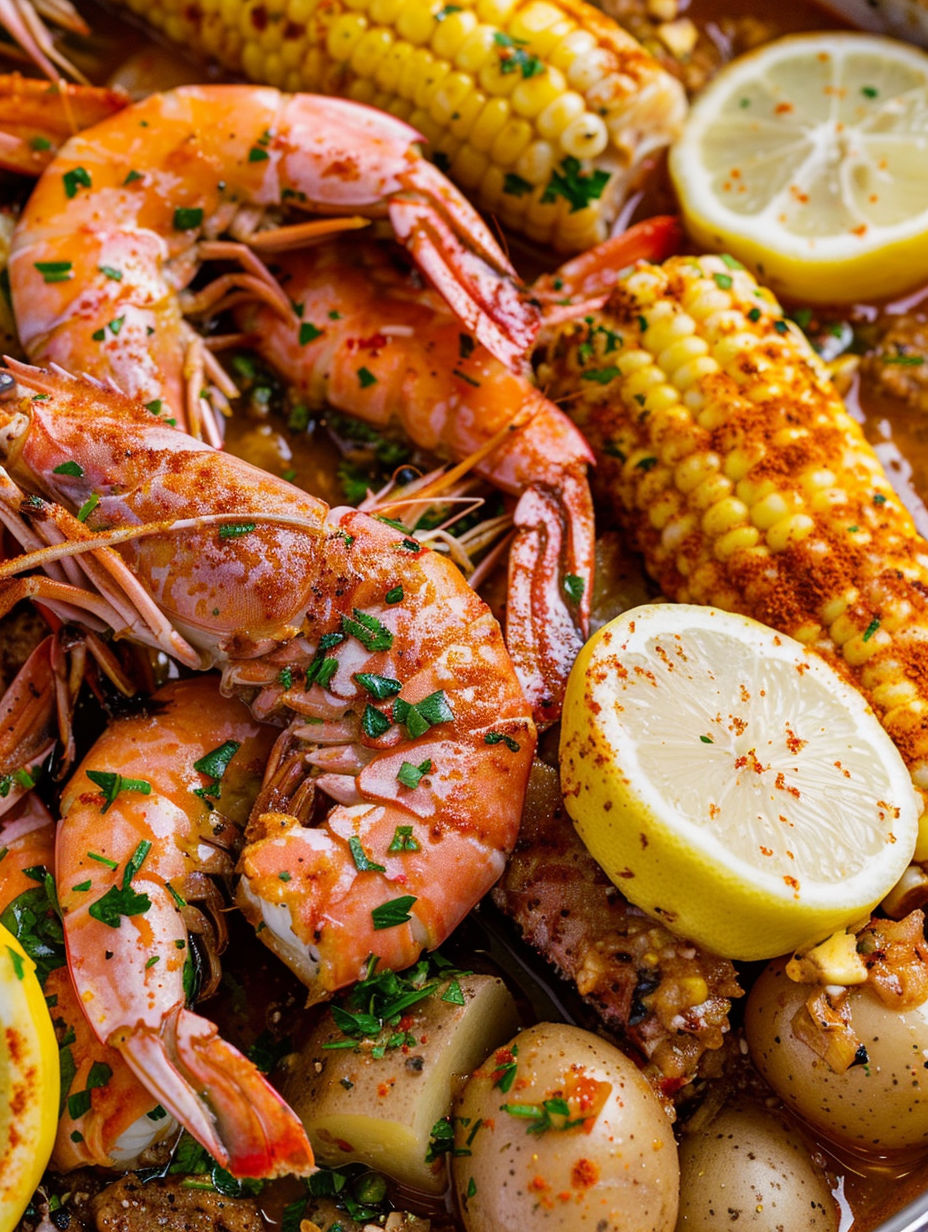A Cajun seafood boil with garlic butter sauce.
