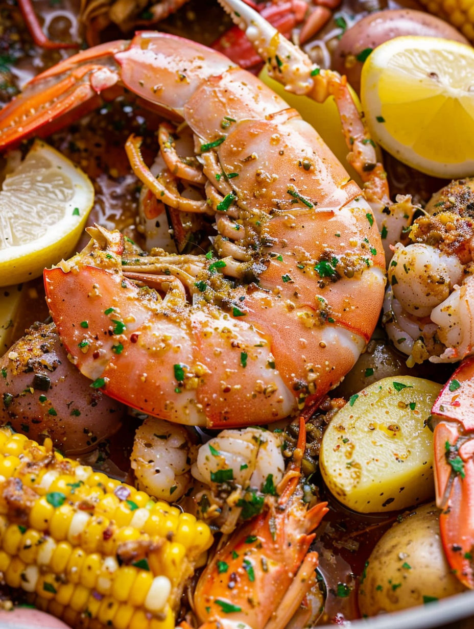 A Cajun seafood boil with garlic butter sauce.
