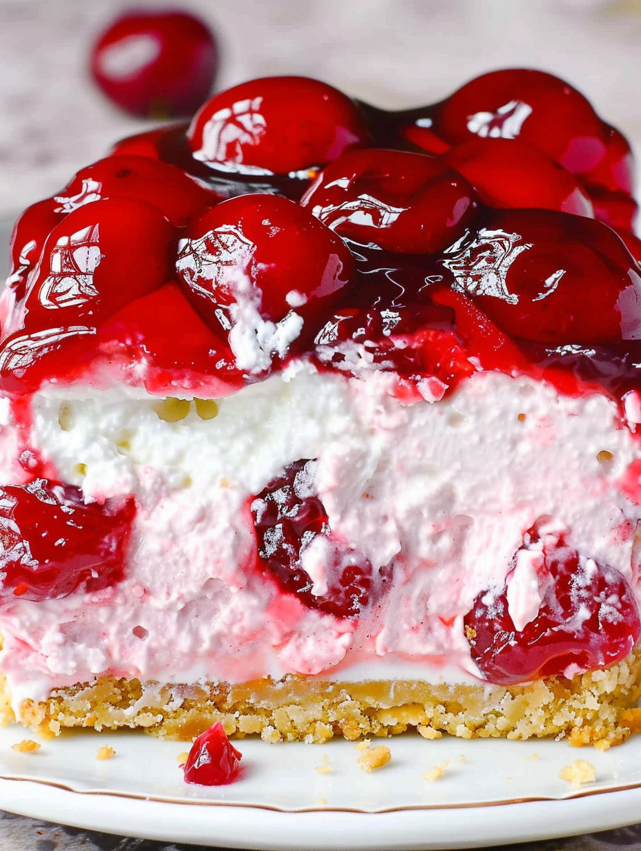 A slice of cake with red berries on top.