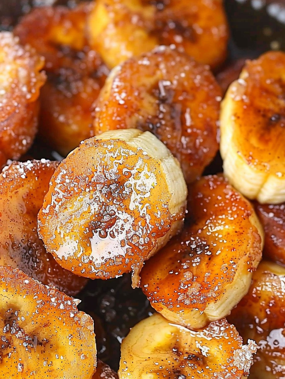 A pan of bananas with cinnamon on top.