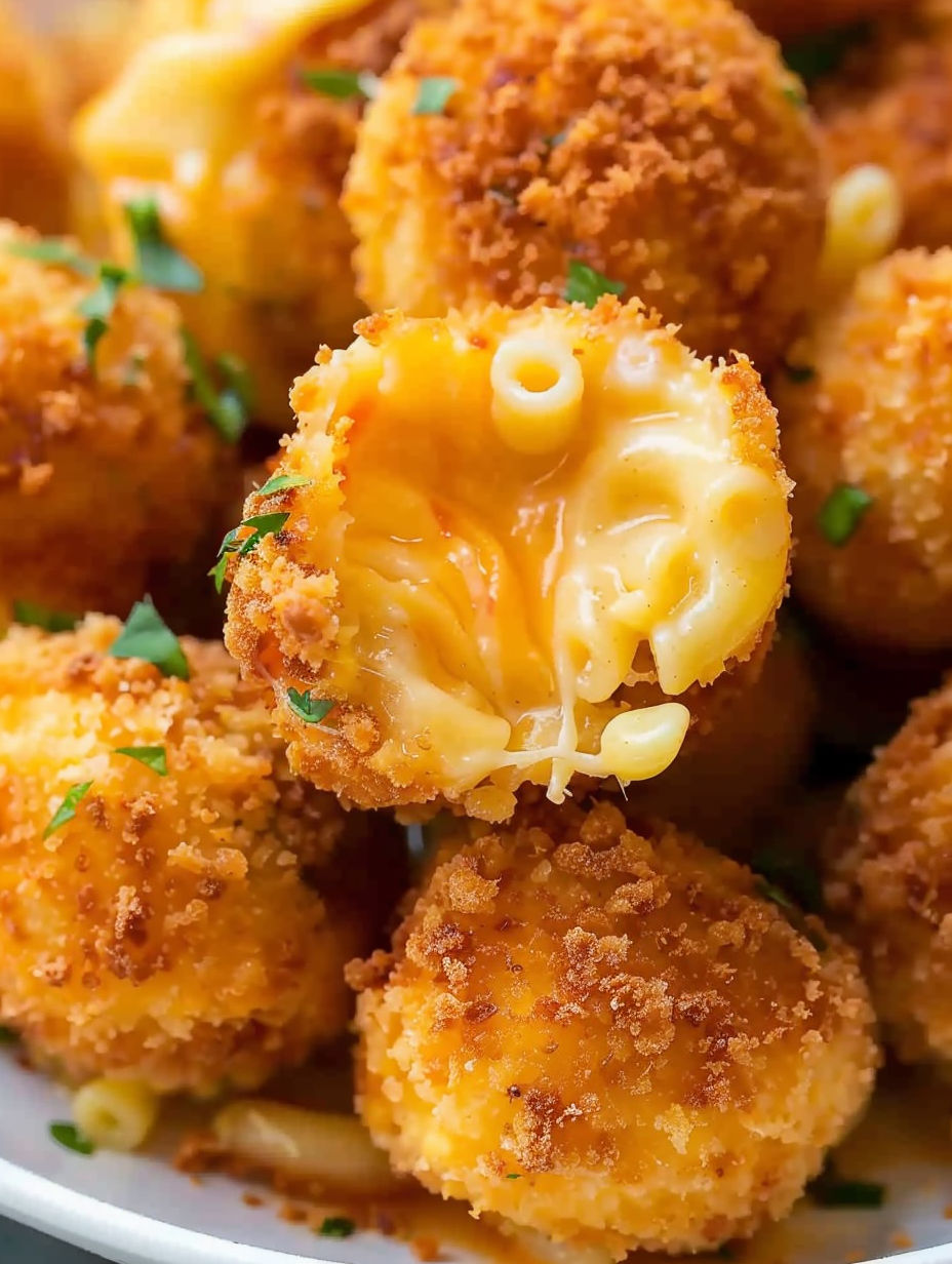 A plate of crispy mac and cheese balls.