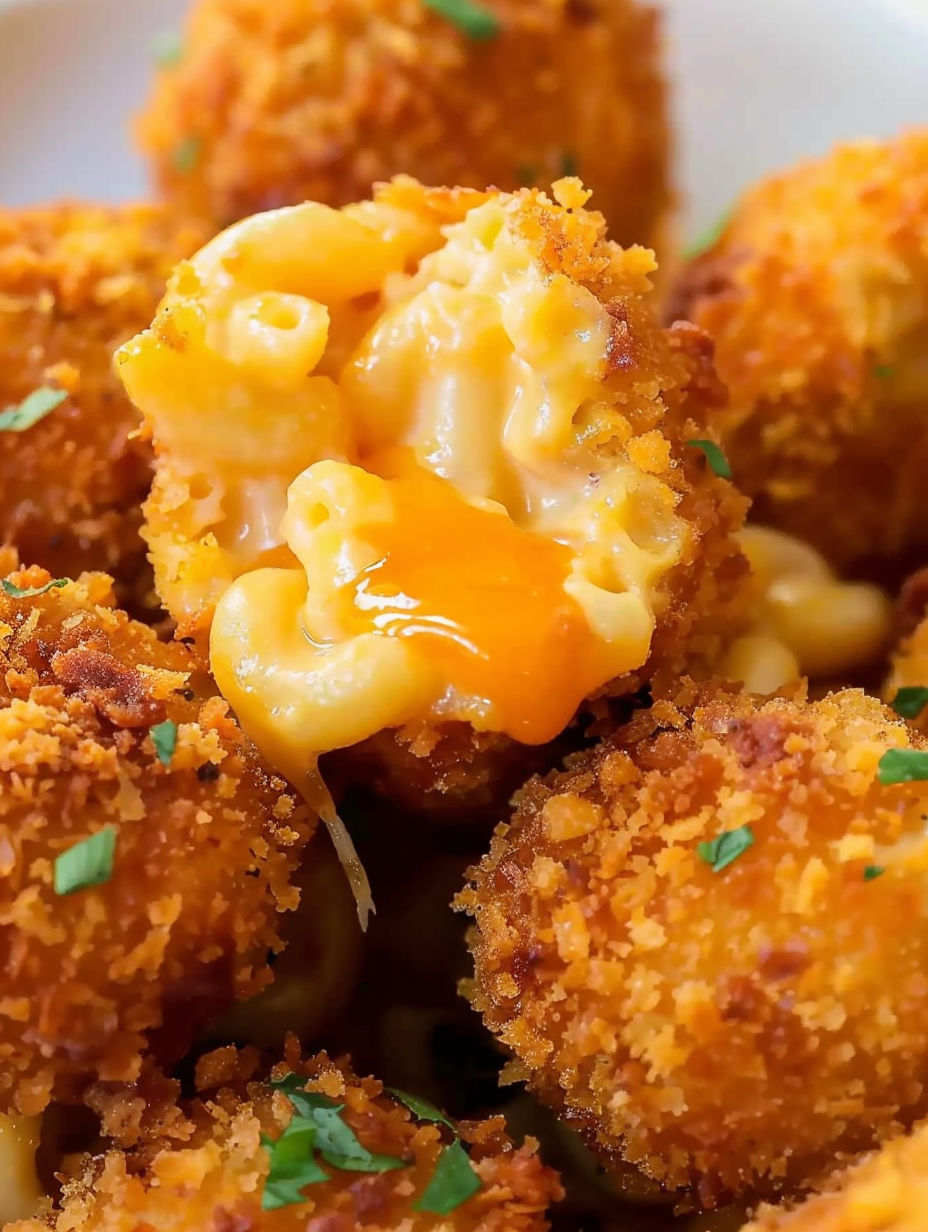 Mac and cheese balls with sauce.