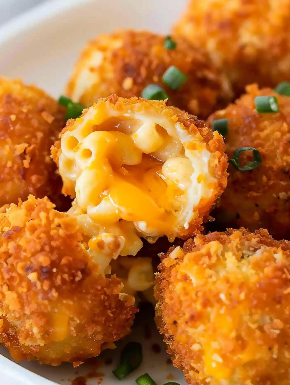 A plate of crispy mac and cheese balls.