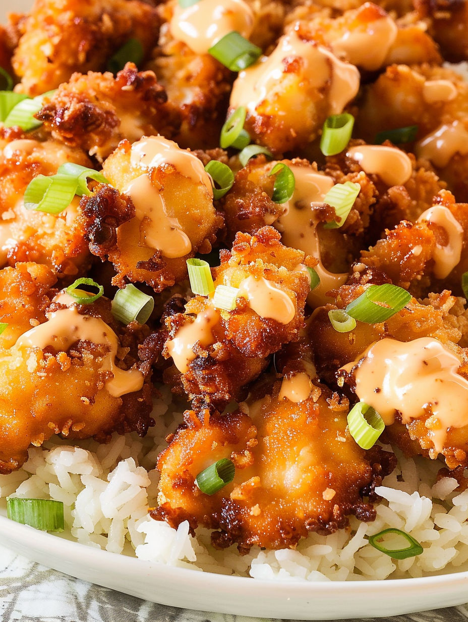 A plate of bang bang chicken with sauce.