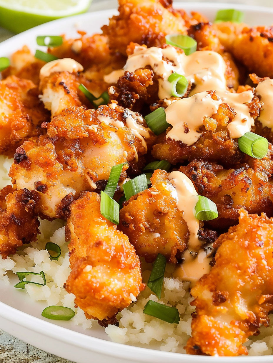 A plate of bang bang chicken with sauce.