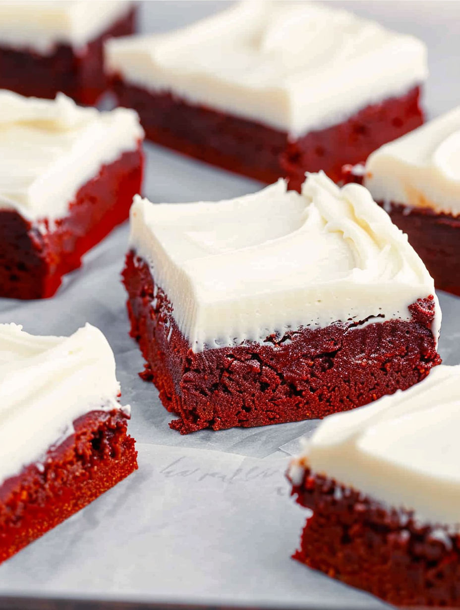 A close up of a piece of red velvet cake.