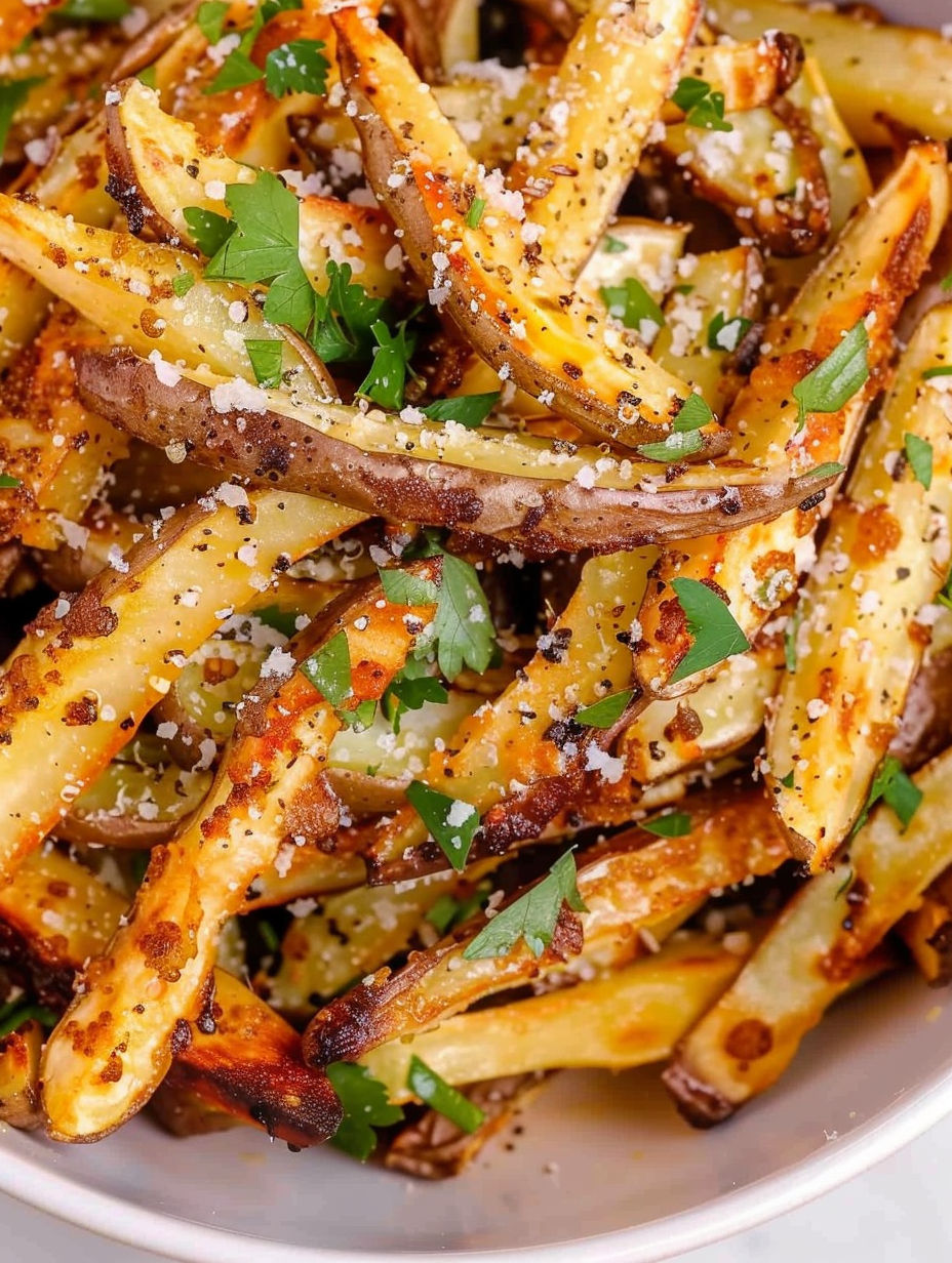 Air fryer french fries with parsley.