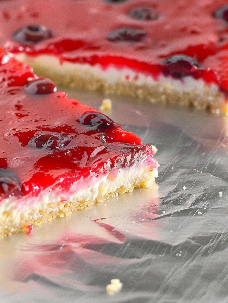 A slice of lemon raspberry fruit pizza.