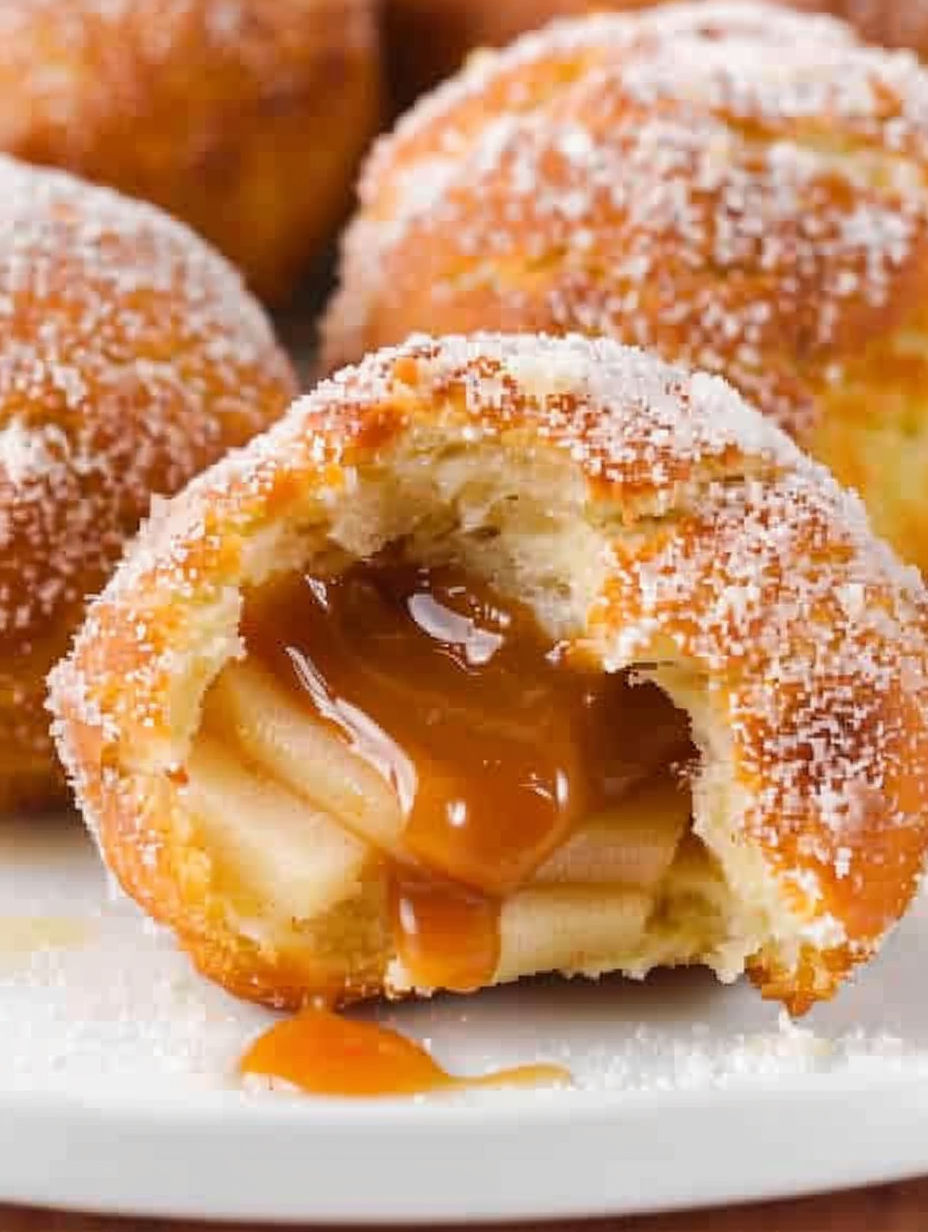 A close up of a caramel apple pie bomb.