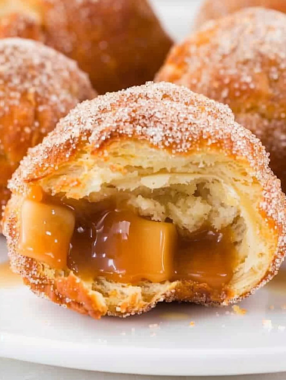 A close up of a caramel apple pie bomb.