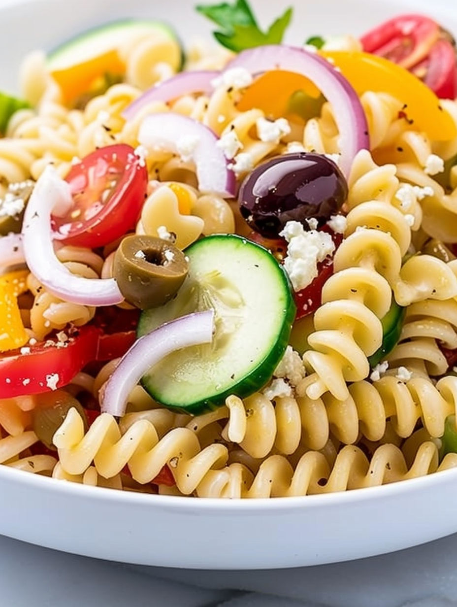 A bowl of pasta with vegetables.