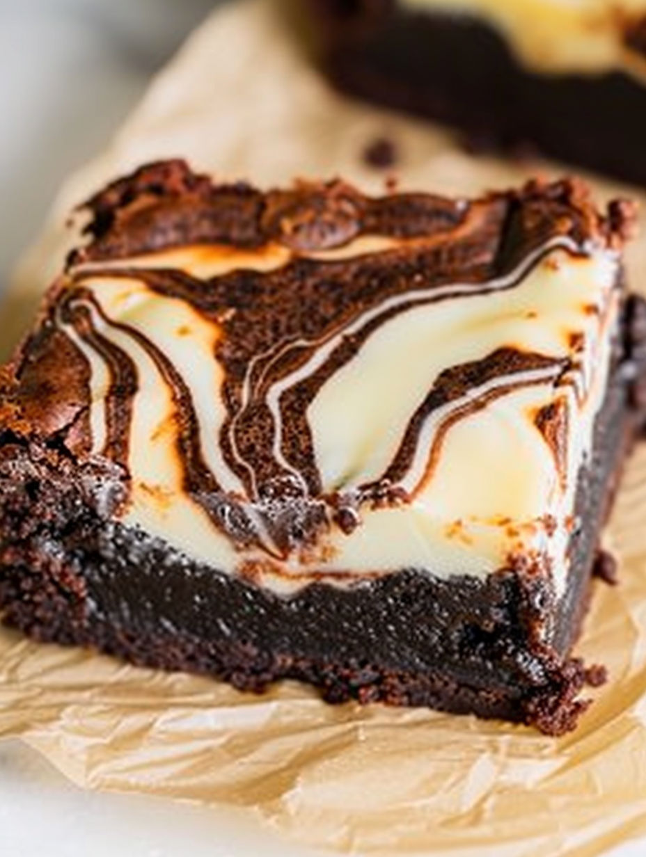 A slice of chocolate cheesecake brownie.