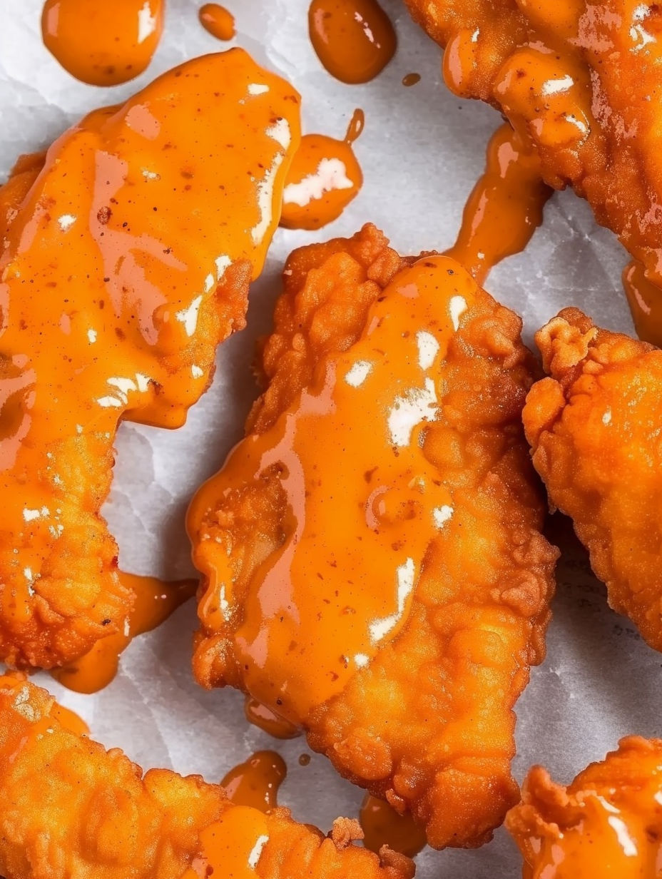 Buffalo chicken tenders with sauce.