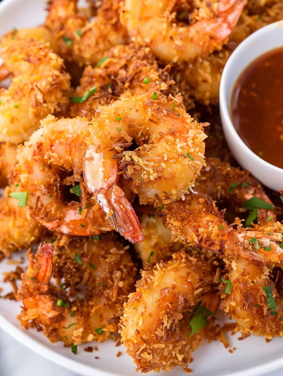 A plate of shrimp with a bowl of sauce.