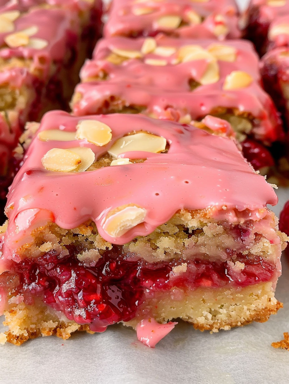 A slice of white chocolate raspberry blondies.
