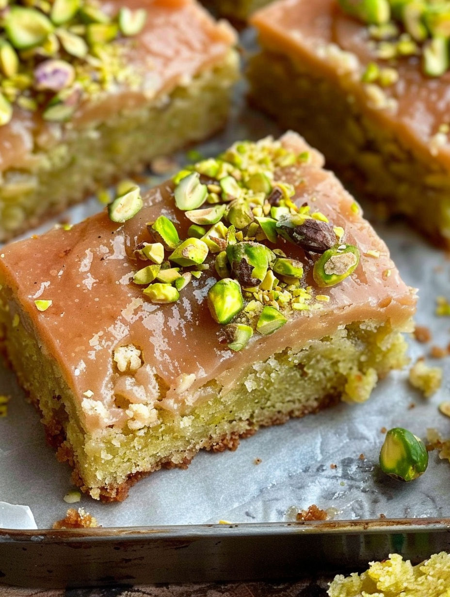 A slice of cake with almonds on top.