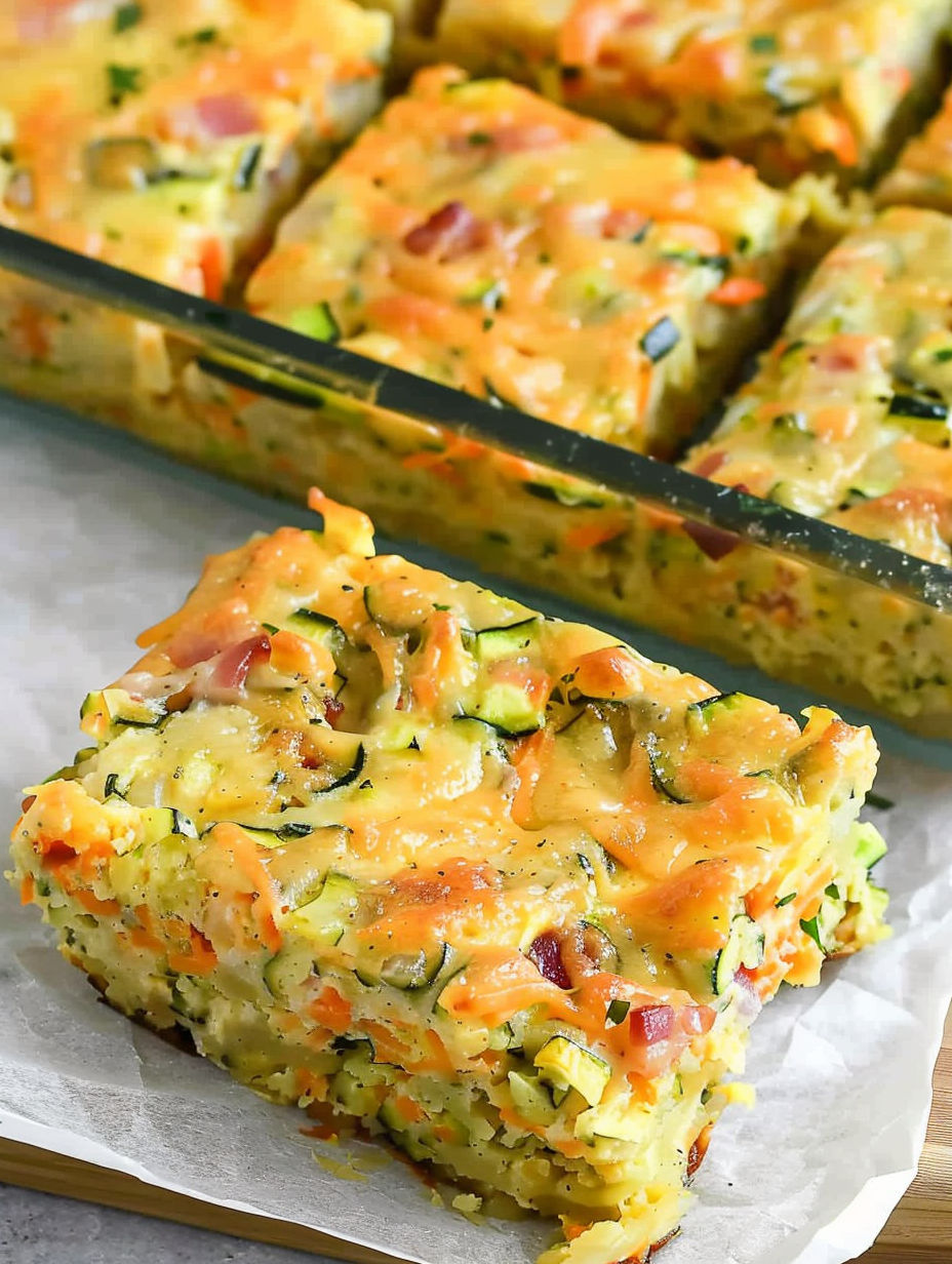 A slice of zucchini casserole.