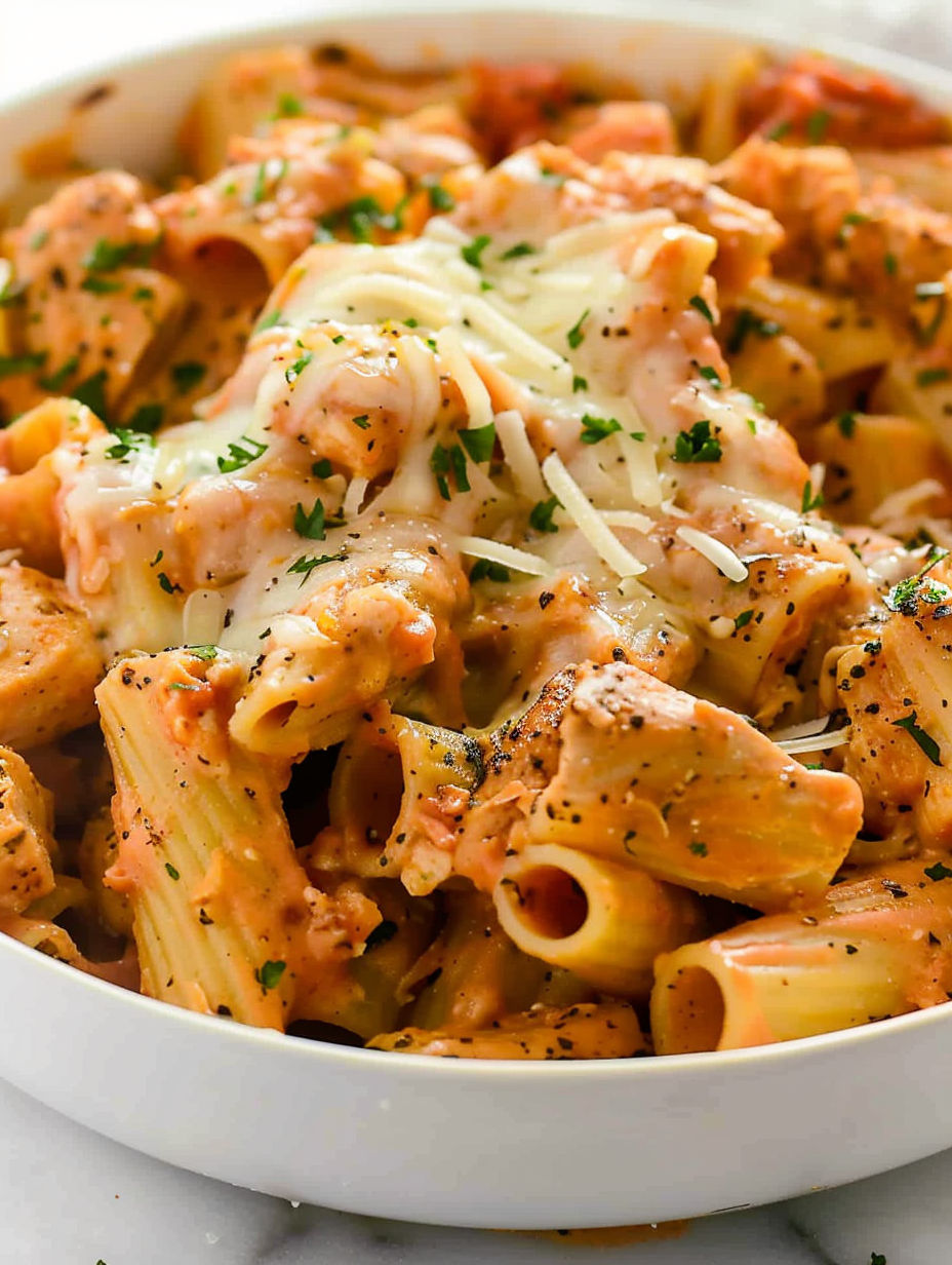 A bowl of pasta with cheese and herbs.