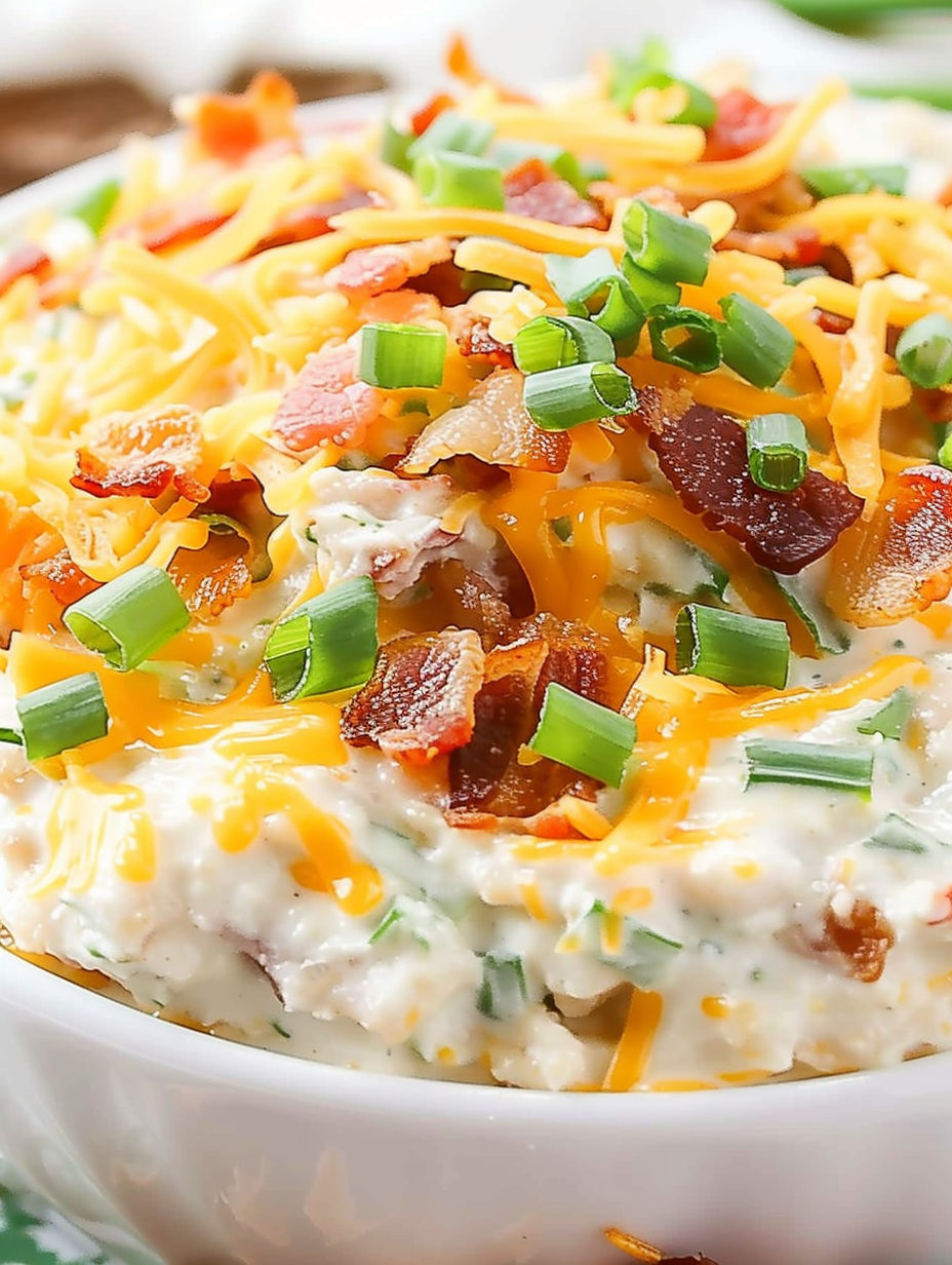 A bowl of bacon and cheese dip.