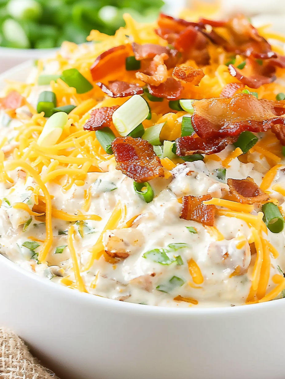 A white bowl filled with bacon and cheese.